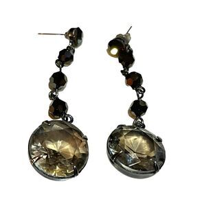 Silver Tone Dangle Drop Earrings with 2pcs Big & 8pcs Small Round Rhinestones